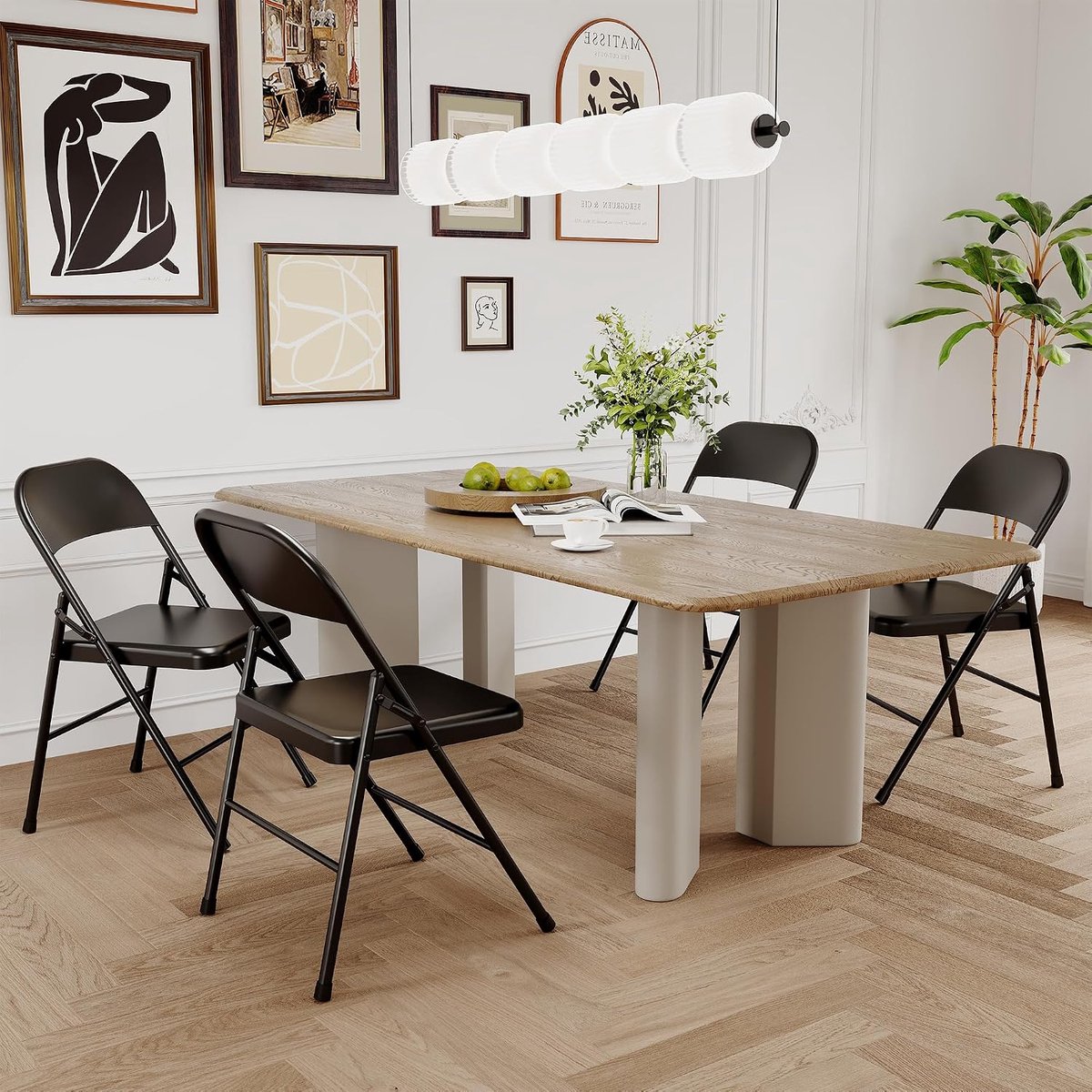 Set van 4 klapstoelen - Stevig stalen frame - Stapelbaar - Opvouwbare metalen stoelen - Draagbare stoelen met dubbele scharnieren - Zwart