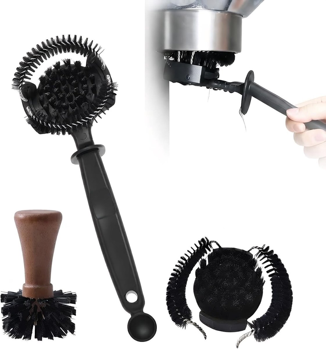 Zeeffilterborstel Set - Zwart - 58 mm - Afneembare Zetgroepborstel met Vervangbare Borstelkop - Voor Barista's