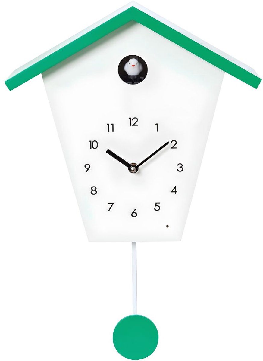 NIVA® Koekoek Klok - Minimalistische Koekoeksklok - Koekoeksklok Modern - Wit/Groen - 38cm x 23cm x 12cm