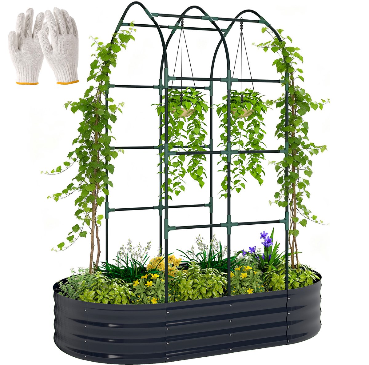 Outsunny Multifunctioneel Tuinbed - Metaal - 160x90x180cm - Donkergrijs