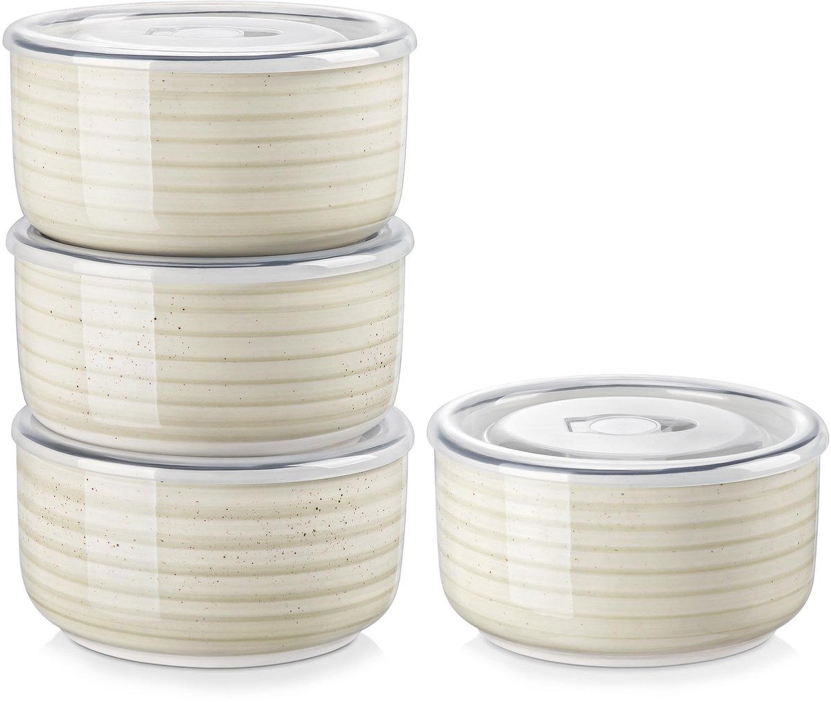 Solidchoice - Set van 4 Keramische Mengkommen met Deksel 360 ml