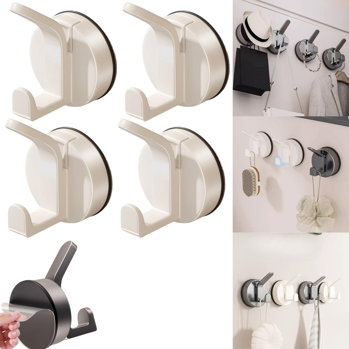 Solidchoice - Zuignap Haken voor Badkamer en Douche, 4-Pack