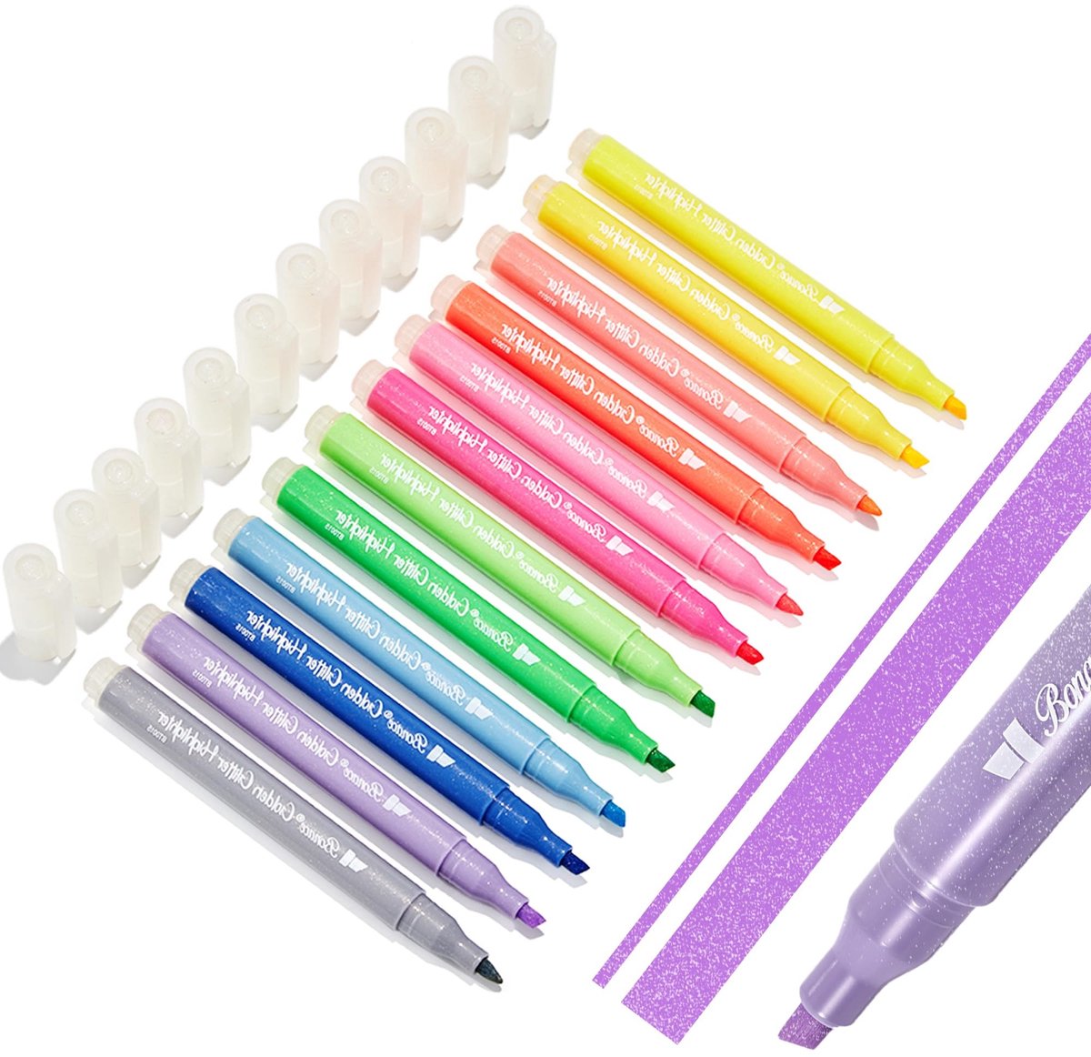 Solidchoice - 12 Stuks Glitter Highlighters met Chisel Tip voor Markeren en Schrijven