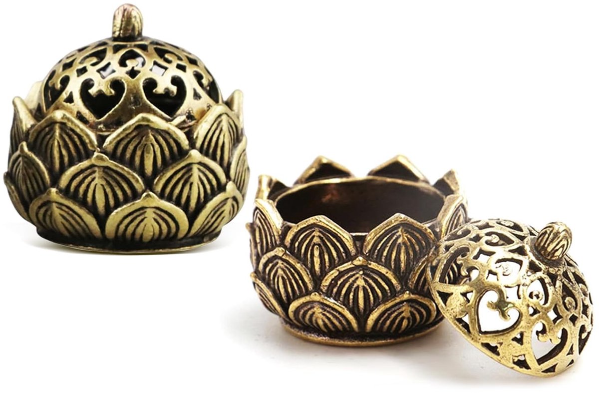 Solidchoice - Set van 2 Bronzen Wierookhouders in Lotusvorm