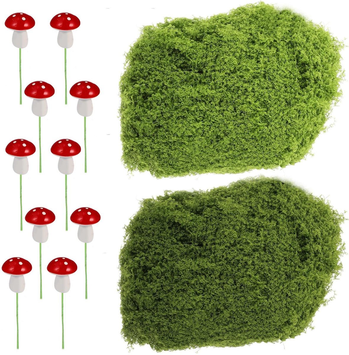 Solidchoice - 200g Natuurlijke Kunstmos met Nepmushrooms voor Decoratie (Groen)