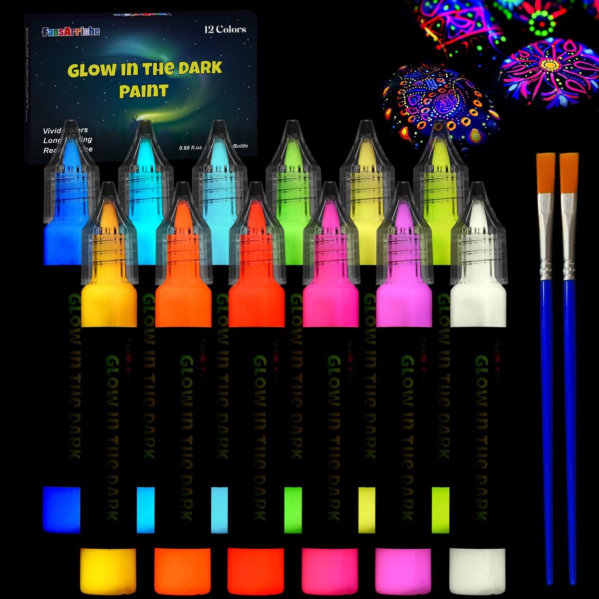 Solidchoice - Glow in The Dark Verf Set met 12 Kleuren voor Creatieve Projecten