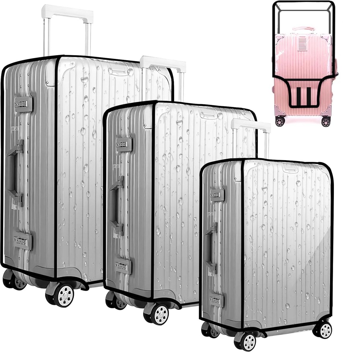 Solidchoice - 3 Stuks Transparante Reiskoffers Beschermhoezen