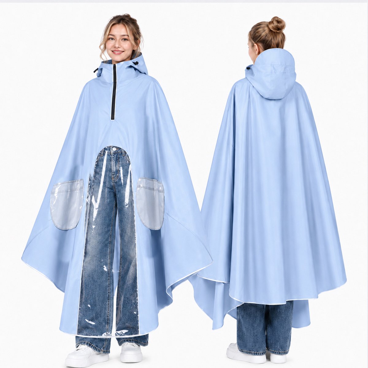 Ulisem - Regenponcho Volwassenen - Waterdichte Regenjas voor Elektrische Scooter & Fiets - Hoge Kraag met Capuchon - Met Spiegelhoezen - Herbruikbaar - 4xl - Blauw
