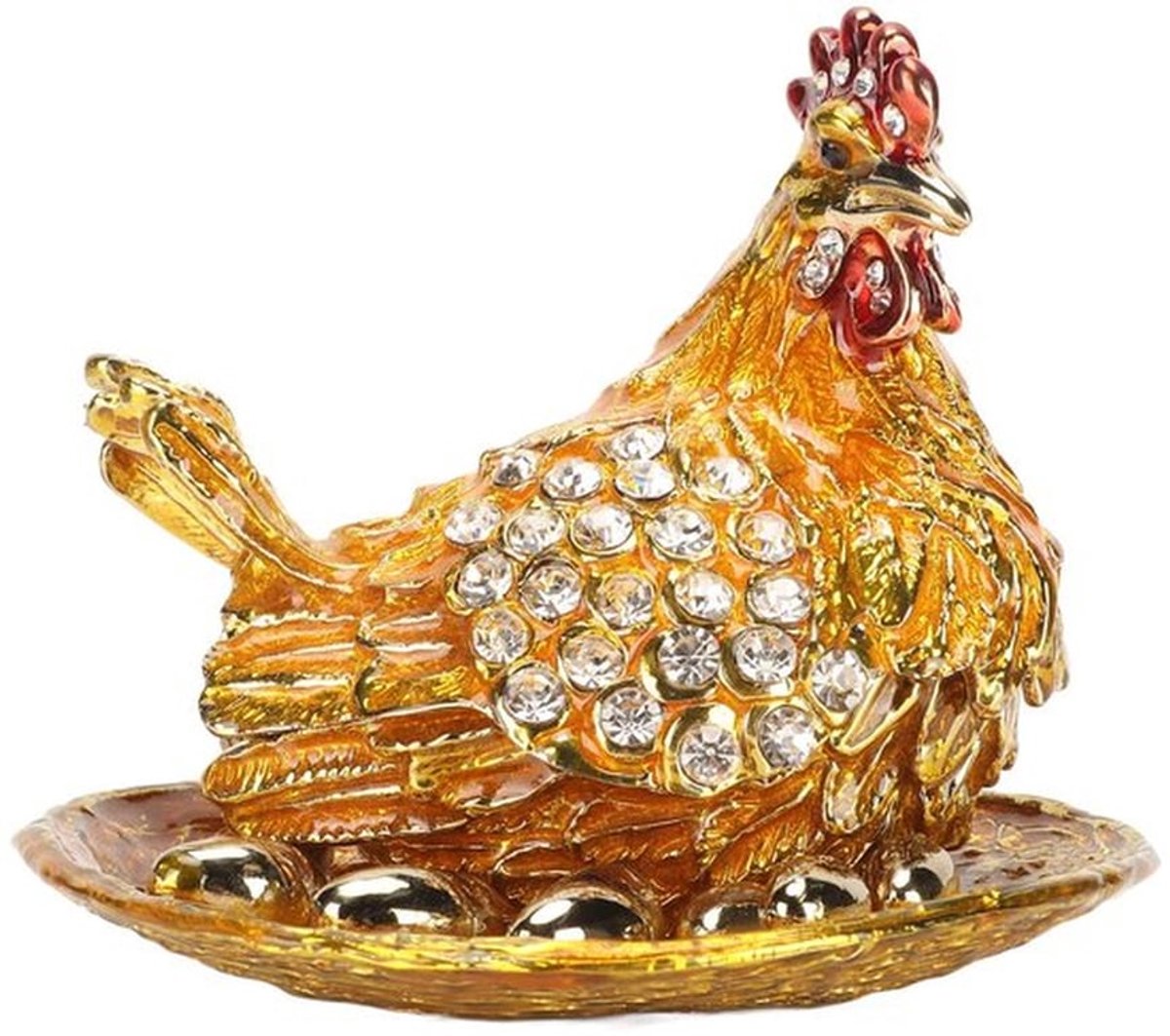 Gouden kip sieradendoos, handgemaakte prachtige beeldje ornament voor bureaubladdecoratie en opslag van sieraden geschilderd geëmailleerde kip stijl sieraden sieradendoos