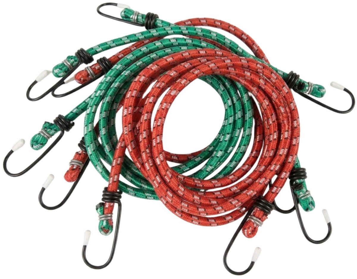 Cogex Bagagespin - 6x - groen / rood - 2 haken - 1 mtr - elastiek - bagagebinder/bindelastiek