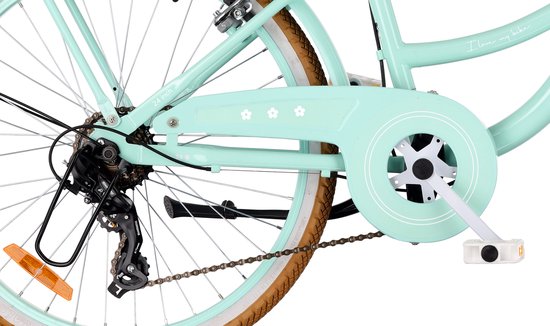 SUN BABY FLOWER BIKE RETRO Kinderfiets 24 inch, Fiets voor een meisje 24" - 7 versnellingen, stalen frame, V-brakes, spatborden, kettingkast, verlichting, bel, verstelbaar - Mint van Sun Baby — afbeelding 3
