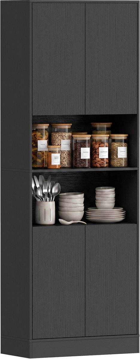 HOMCOM Keukenvoorraadkast - Spaanplaat - 60 x 30 x 170 cm - Zwart