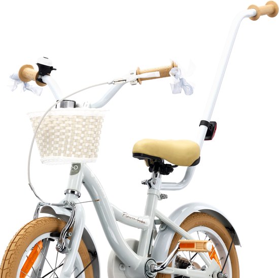 Flower Bike Fiets voor een meisje van 3 tot 5 jaar, 14 inch Baby blue, met fietsbel, zijwieltjes, duwstang en stuurmandje van Popal — afbeelding 5