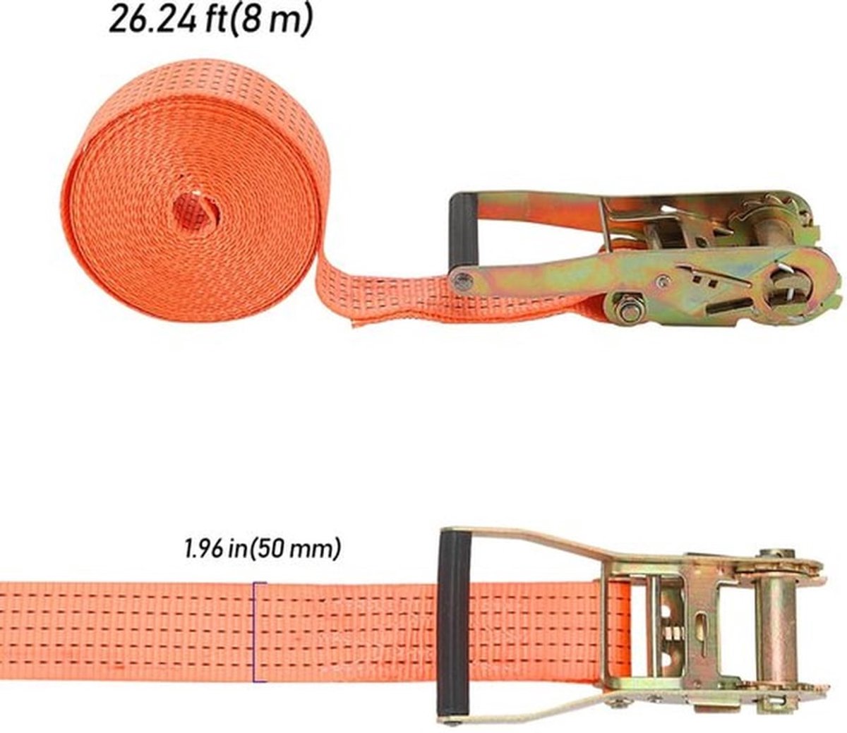 Spanbanden met Ratel - 2000 kg - 8 m - 50 mm - Sjorbanden - Vrachtriemen - 4 Stuks