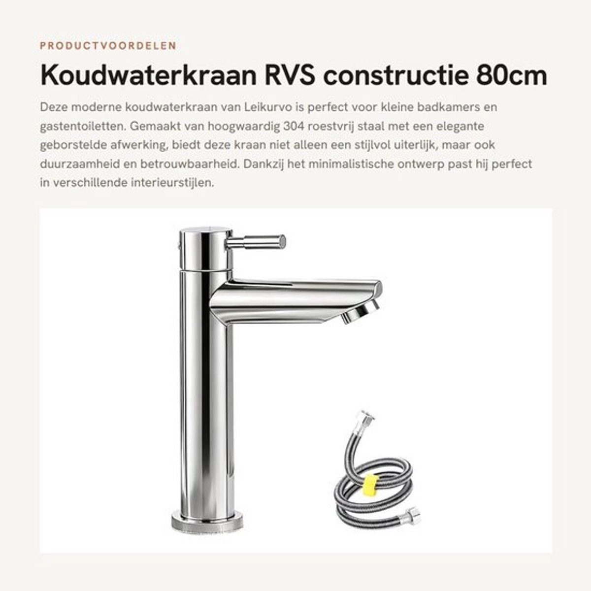 Koudwaterkraan Zwart - 304 Roestvrij Staal - 80cm Aansluitslang - Gastentoilet - Klein Badkamer - Modern Design - Badkamerkraan