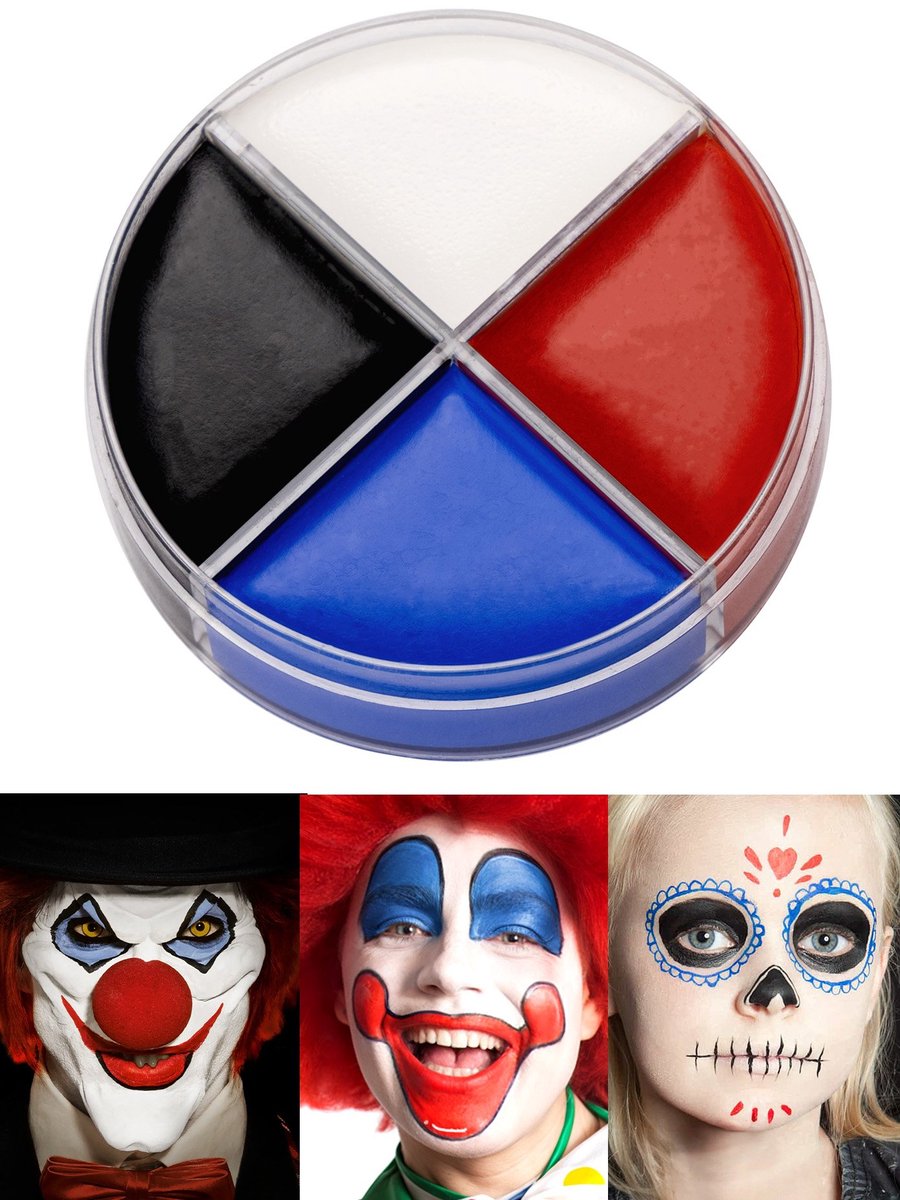 Crème Schmink Zwart-Wit-Blauw-Rood Clown Make-Up 15Ml - Carnaval Vampier Heksen Mantel Halloween