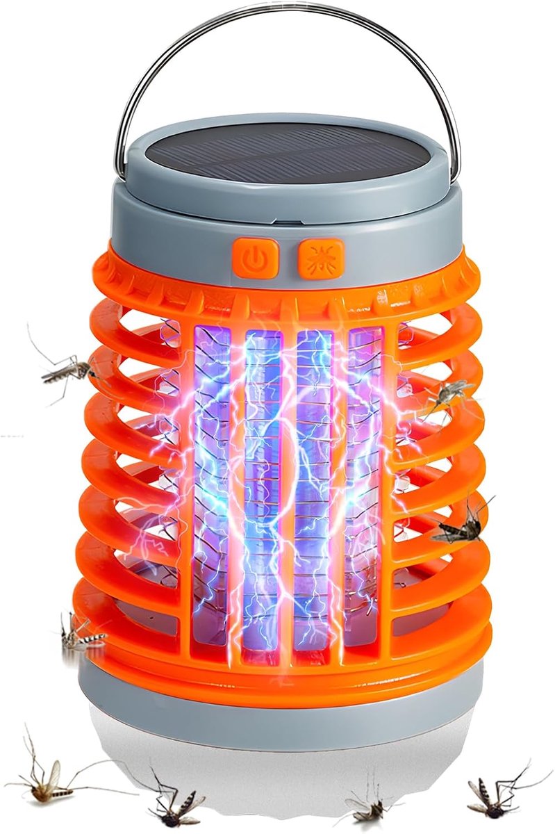 Muggenverdelger 2026, Waterdichte, op zonne-energie werkende campinglamp, Draagbare, draadloze, multifunctionele handlantaarn, USB-opladen en geluidsarm voor binnen, tuin, camping en picknick (Oranje - 1 stuk)