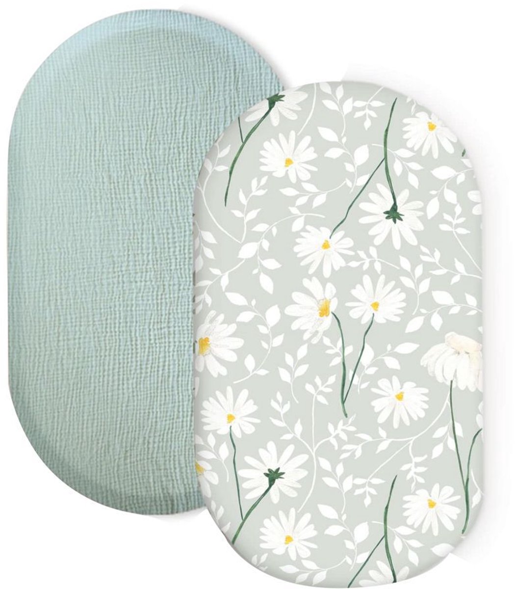 Wieg hoeslaken set van 2 stuks - ademend mousseline katoen - afneembaar wasbaar buitenhoes - geschikt voor babywieg matras - 32 * 17 inchStijl 31