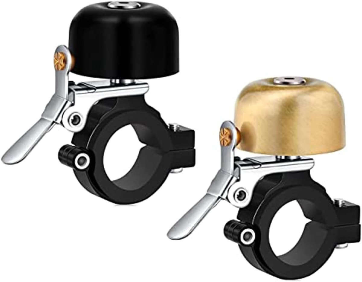 Fietsbel - Zwart + Goud - 22,2 - 25,4 mm - Messing met Luid Geluid - Voor Kinderen en Volwassenen