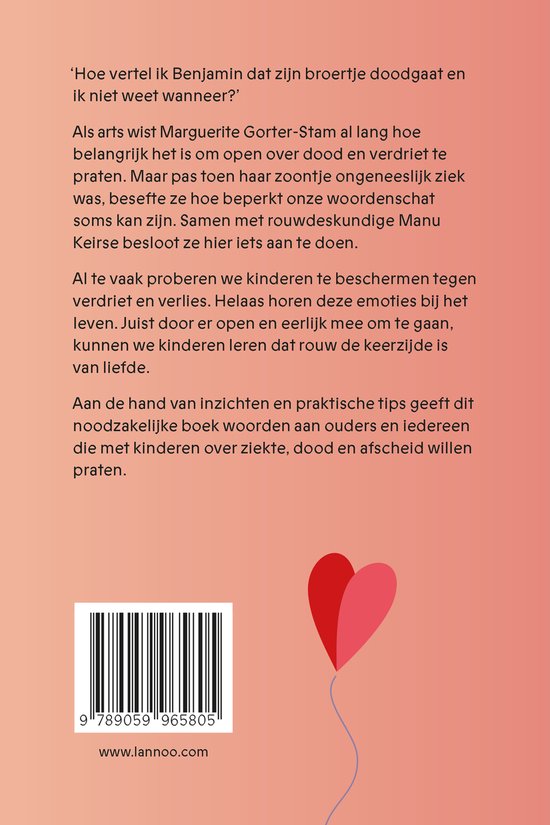 Boek 'Kinderen rouwen ook' met een hartvormige illustratie en ISBN.