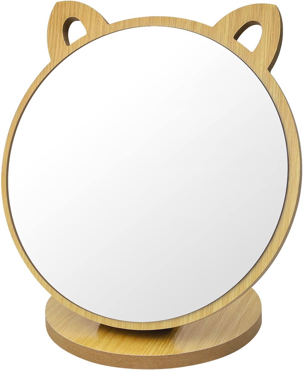Ronde Schminkspiegel met Houten Frame en Kattenoren