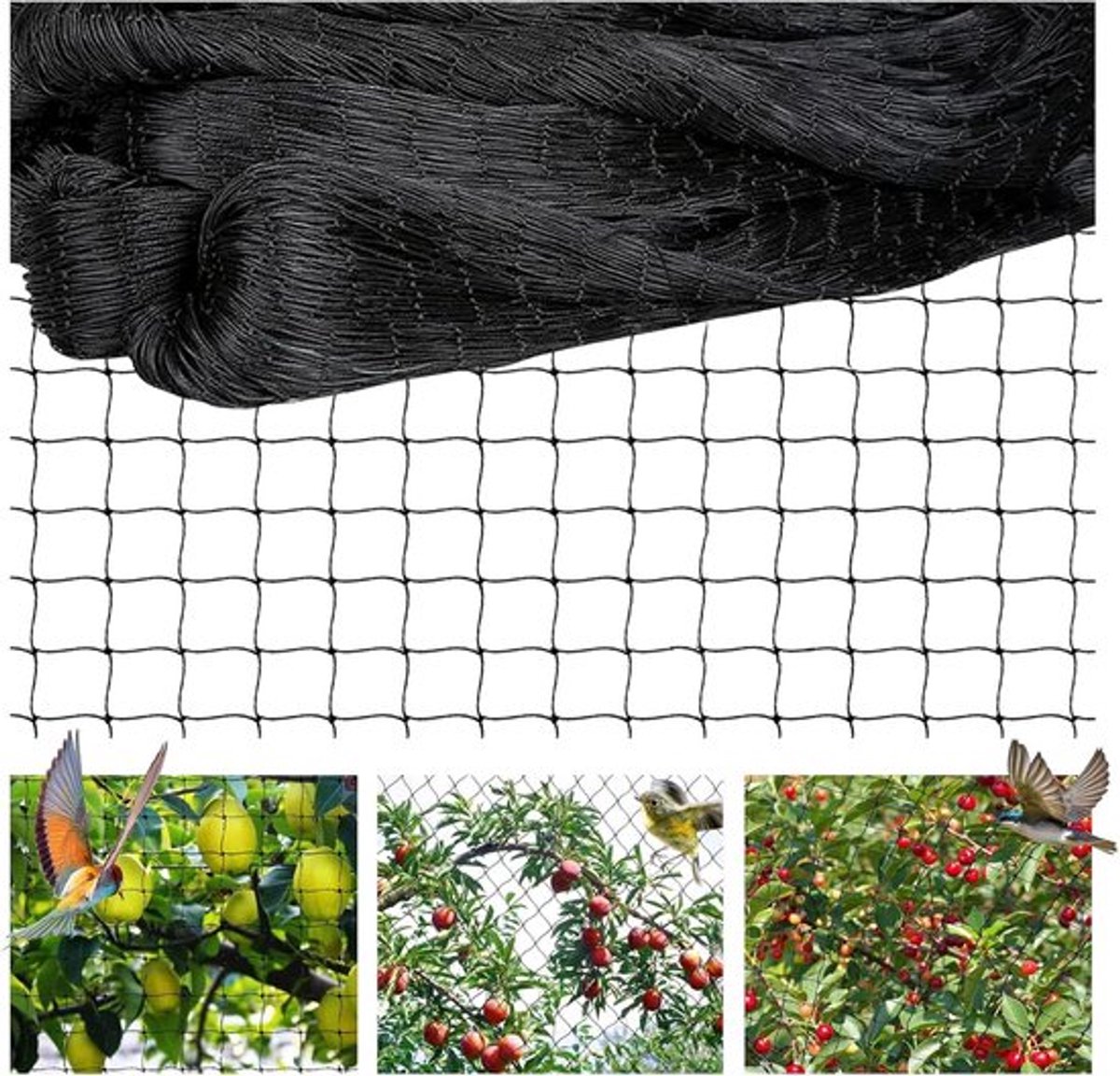 15 m x 15 m Dikke Lijn Vogelbeschermnet - Vogelnet - Zwart - Scheurbestendig Plantennet voor Kippenren - Volière om Fruitbomen en Groenten te Beschermen tegen Vogels - Gaasgrootte 5 x 5
