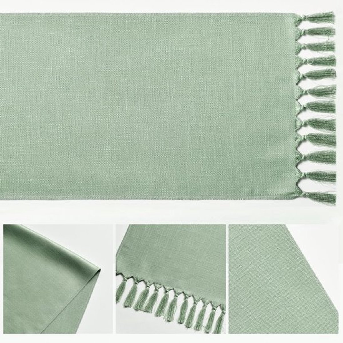 Tafelloper - Boerderij Decoratie - Eettafel Aankleden - Rustieke Stijl - 33x143 cm - Saliegroen