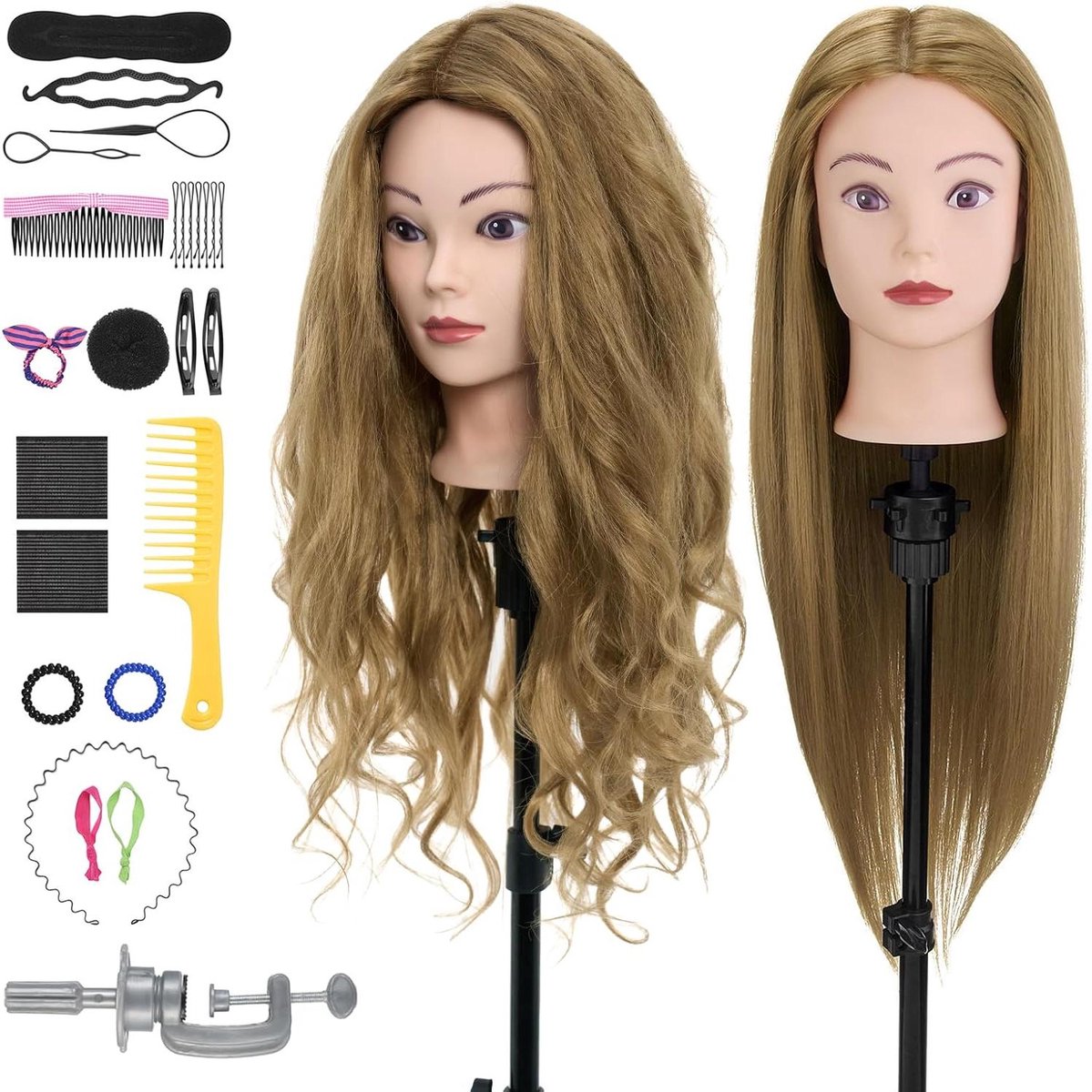Oefenhoofd Haar - Kappershoofd Trainingskop - Haarstyling Oefenen - 80% Echt Haar - 71 cm - Blond