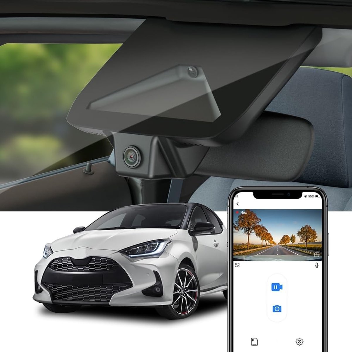 Dashcam - Zwart - 4K UHD Video - Met WiFi en G-Sensor - Voor Toyota Yaris en Yaris Cross 2024-2026