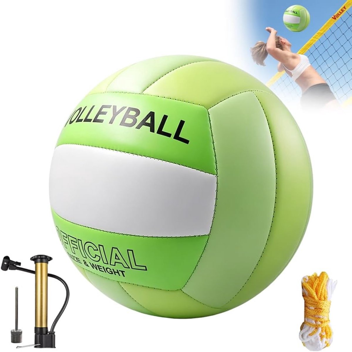 Volleybal - Driekleurig - Maat 5 - Waterdichte Volleybal met Pomp en Netzak - Voor Indoor en Outdoor Gebruik
