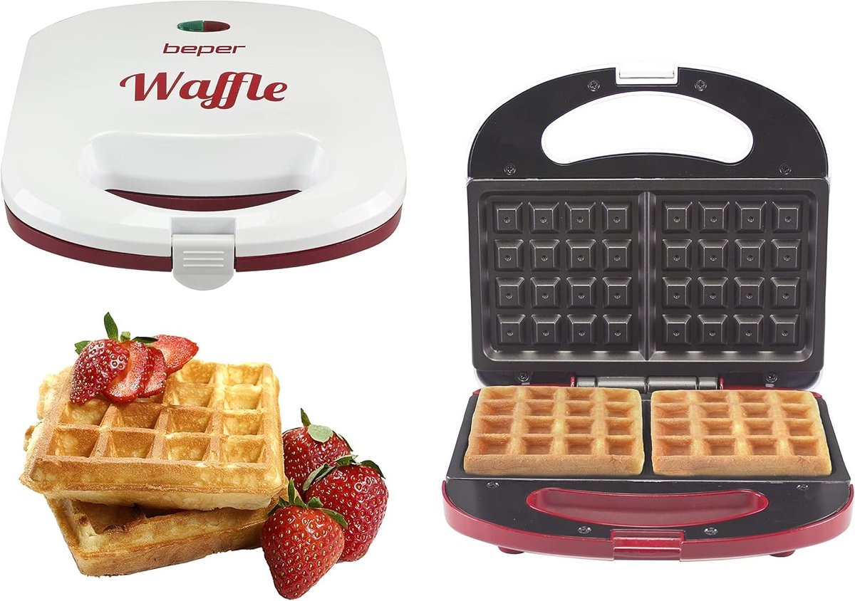 Wafelijzer - Wit/Rood - 780 Watt - Met Antiaanbaklaag en Snoeropwikkeling - Voor Thuisgebruik