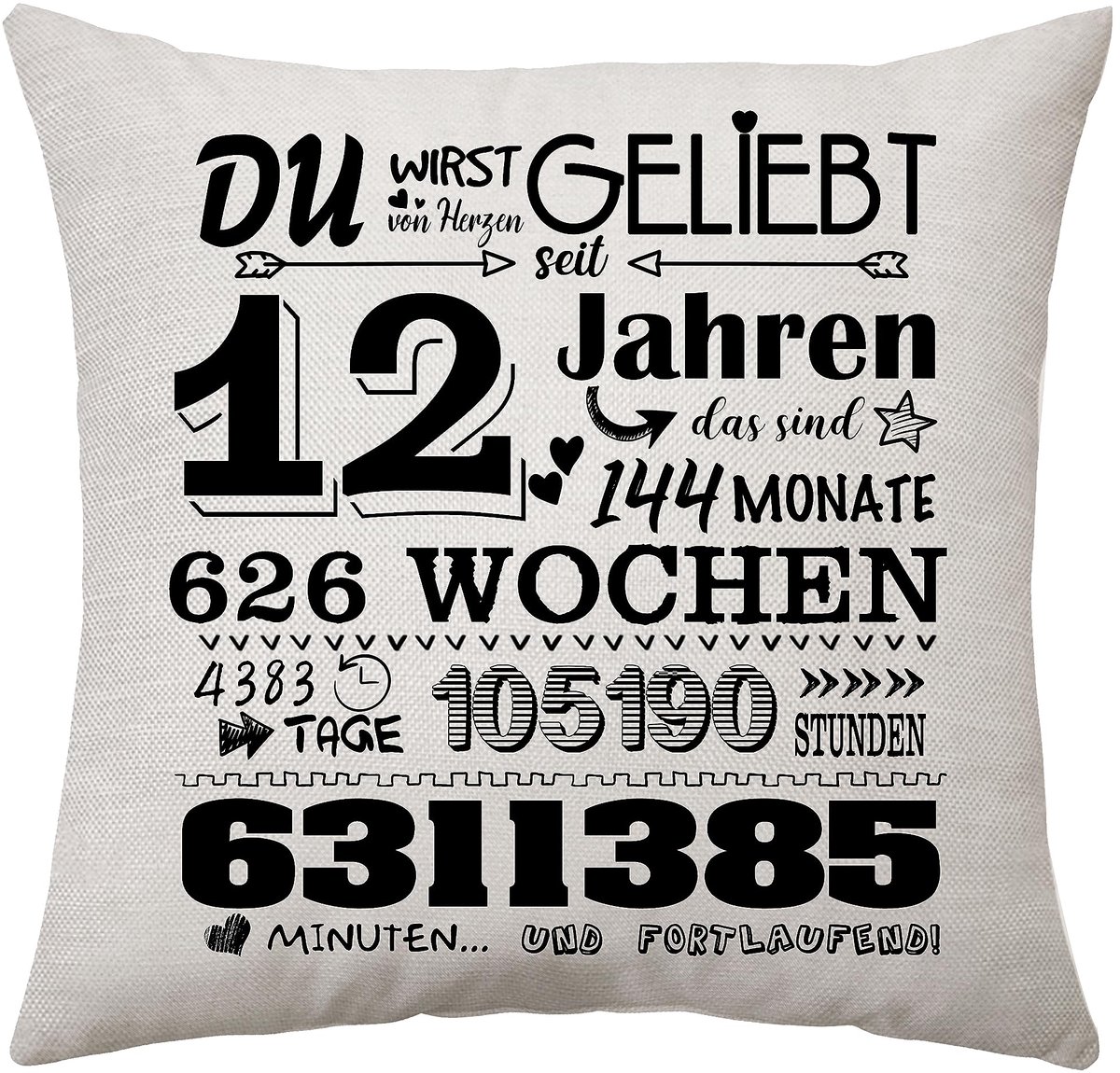 Decoratieve kussenhoes 45 x 45 cm voor 12e verjaardag