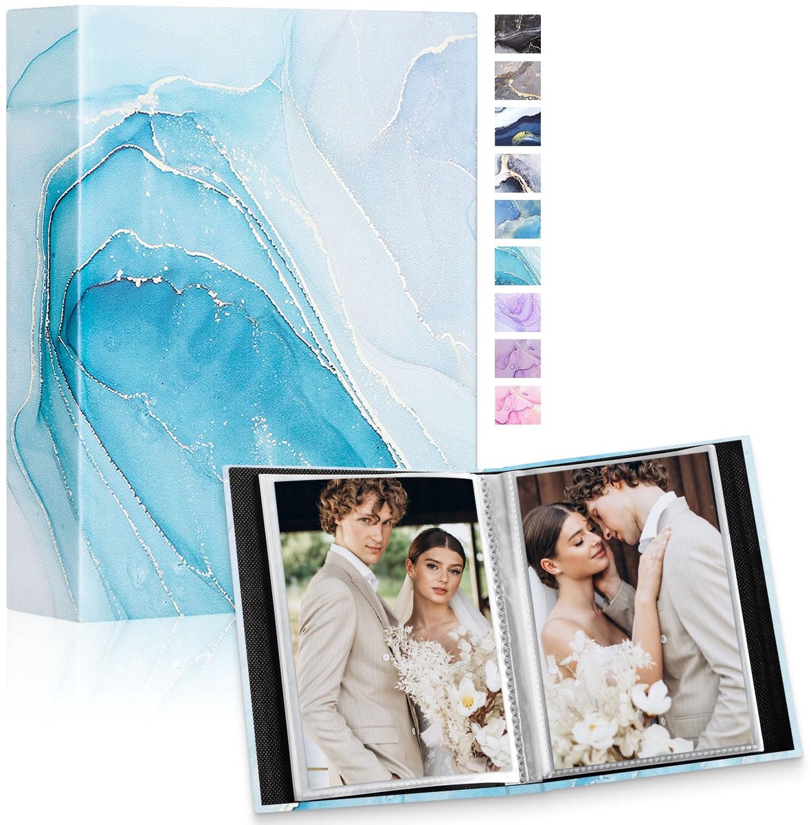 Klein Fotoalbum 10x15 cm 50 Stuks, Mini Leder Hardcover Azurblauw