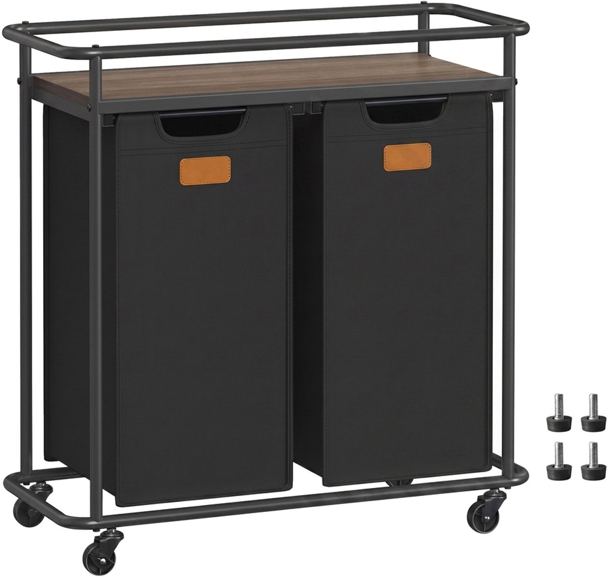 Wasmand – Op wielen – Zwartbruin – 72,4 x 33 x 79,5 cm