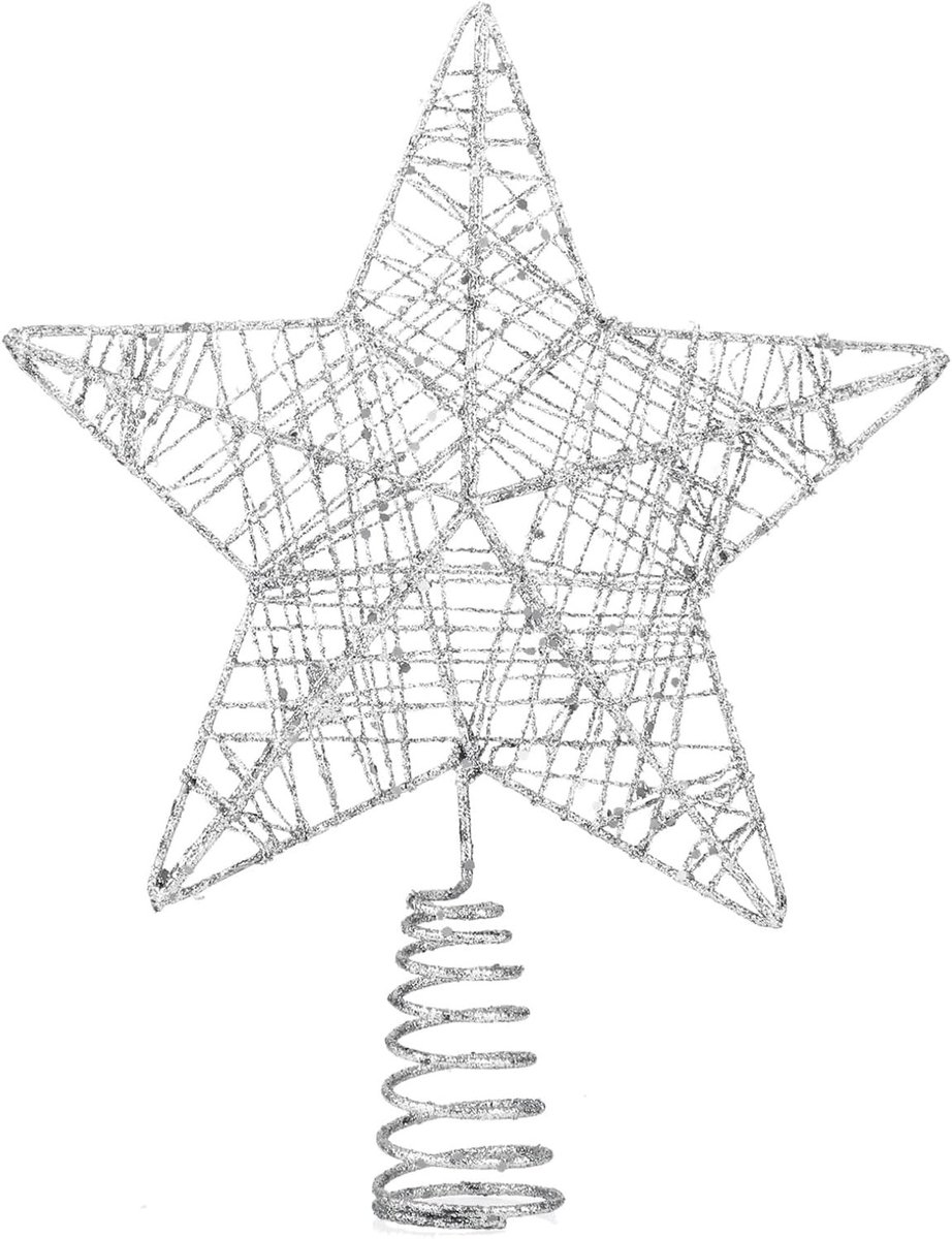 Kerstboomspits - Zilver - 1x - Kunststof met Glittereffect - Voor Kerstdecoratie
