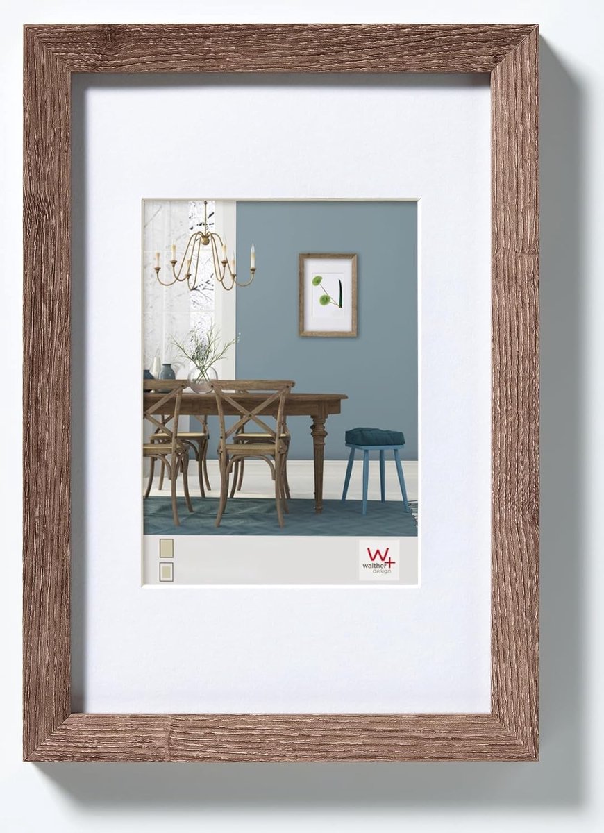 Design Fotolijst - Walnoot - 13 x 18 cm - Met Passe-Partout - Voor Foto's tot 9 x 13 cm