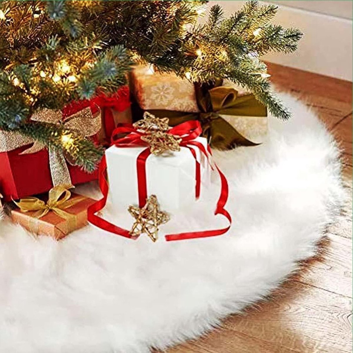Kerstboomrok - Wit - 91 cm - Pluche Imitatiebont - Voor Elke Maat Kerstboom