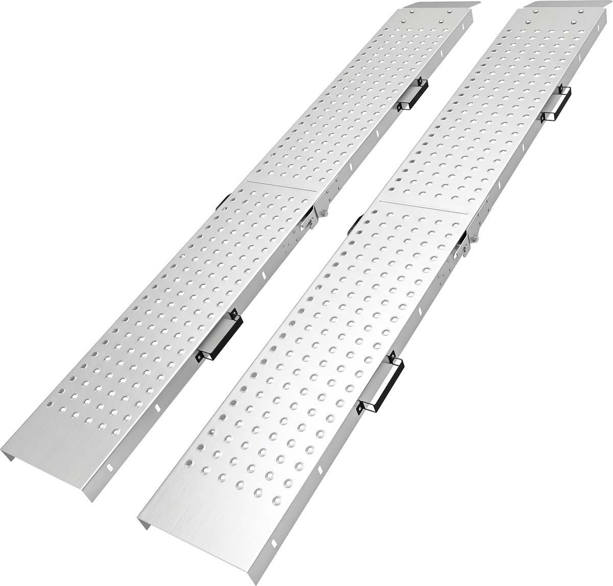 Set van 2 opklapbare metalen drempelhellingen met handgrepen - draagvermogen tot 400 kg - voor banden tot 22 - 5 cm.