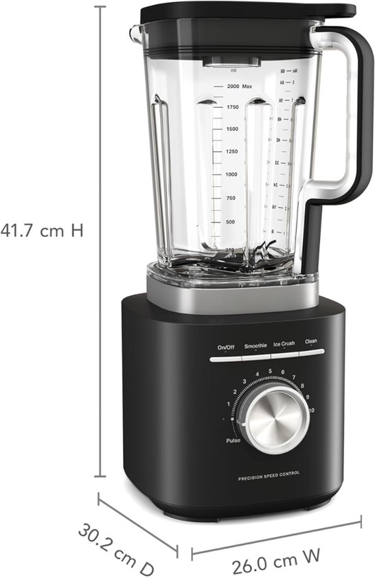 Lìon® Blender - Krachtige Blender - Smoothieblender - Mat Zwart - 30cm x 26cm x 42cm van Lion — afbeelding 2