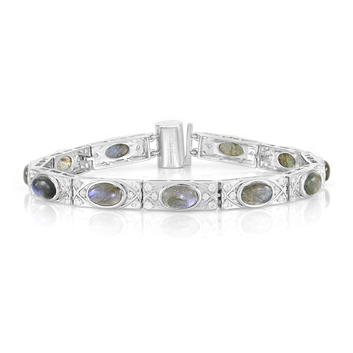 Cavill - Zilveren Armband - 925 Sterling Zilver - Blauwe Minary Labradoriet Cabochon 13.32ct - Cambodjaanse Zirkonen - Elegant Dames Sieraad