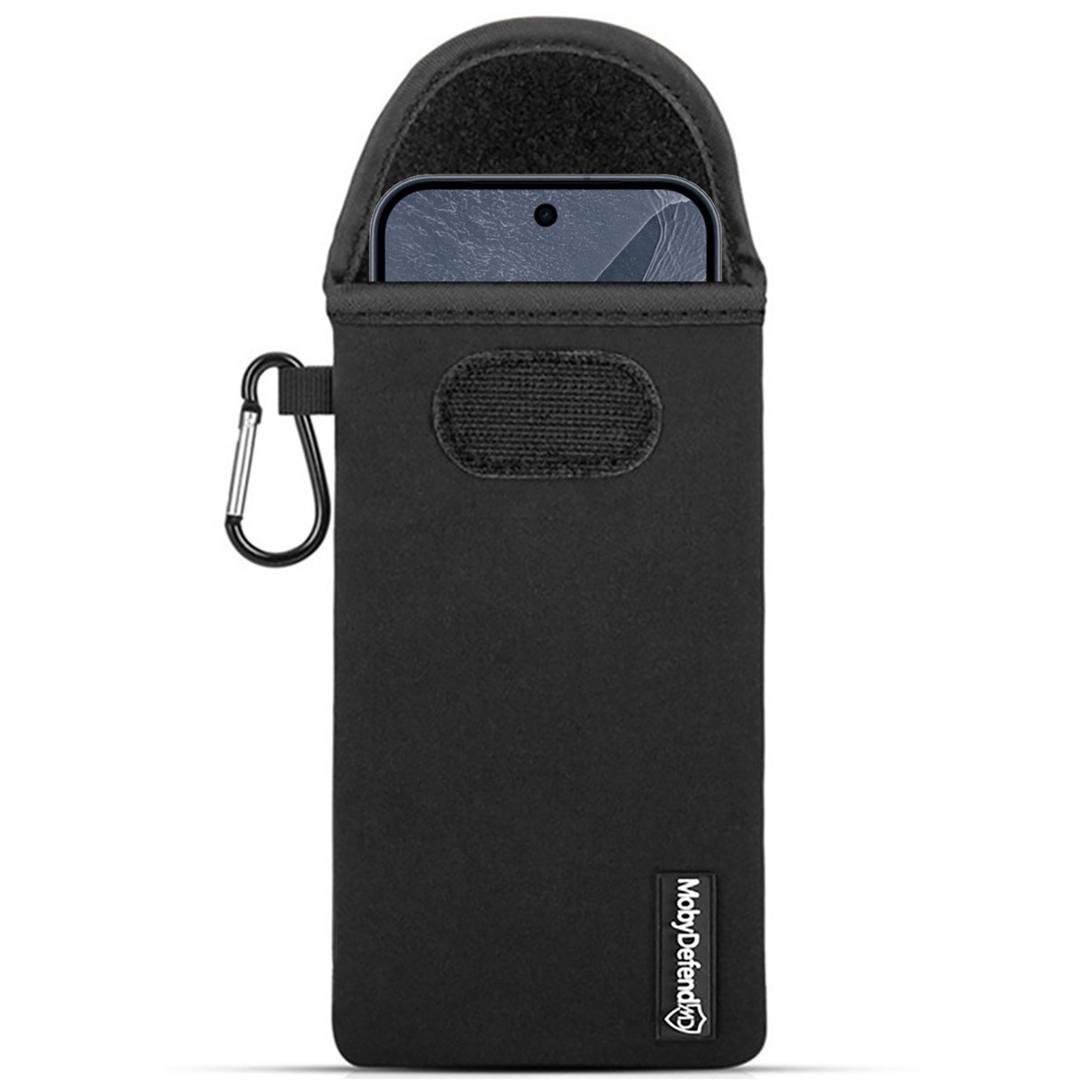 MobyDefend Hoesje - Geschikt voor Google Pixel 11 Pro XL - Neopreen Pouch Met Karabijnhaak - Insteek - Riemlus - Zwart