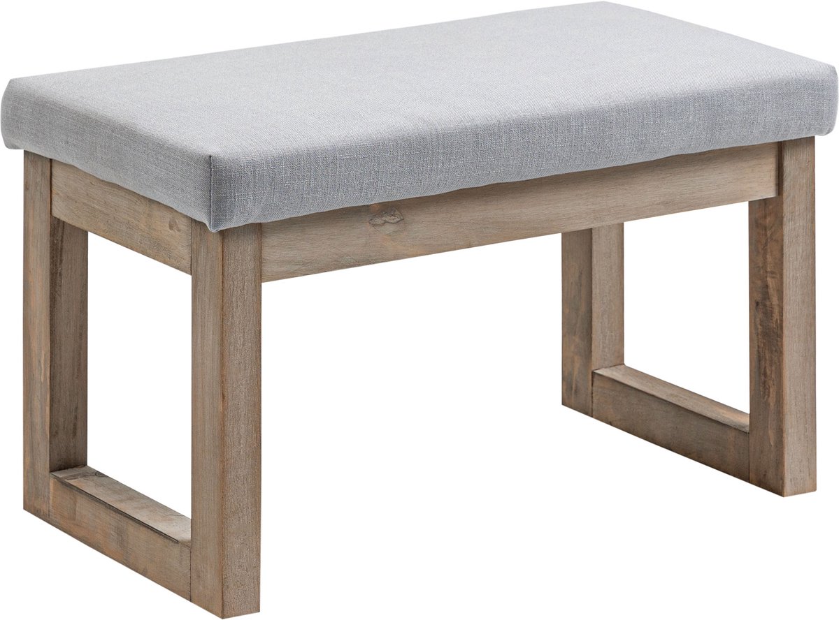 Grijze Voetenbank 68 x 38 x 42 cm, Polsterhocker, Zithocker, Voetbank met Houten Poten, Gestoffeerde Kruk, Poef voor Woonkamer, Slaapkamer en Hal, Comfortabele Zitting, Multifunctioneel, Stevig en Praktisch