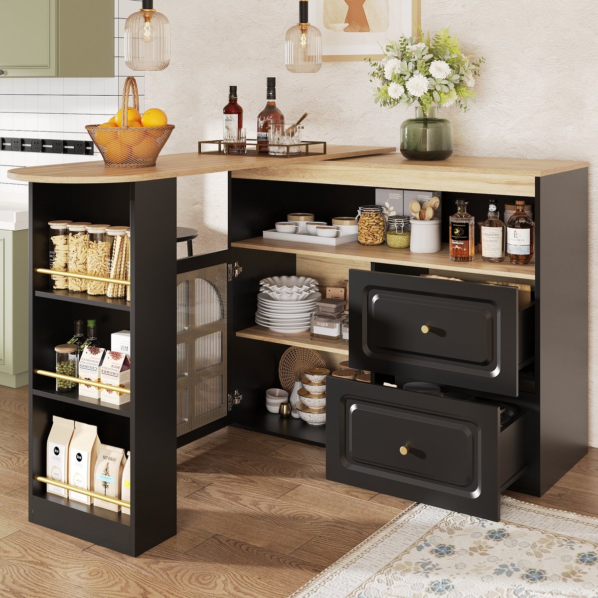 COVREO Statafel 138x39x104 cm zwart MDF, draaibaar met 2 lades