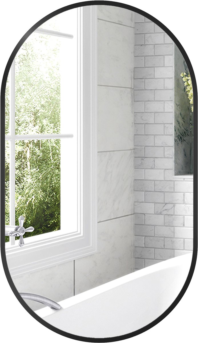 Ovale Badkamerspiegel - Zwart Aluminium Frame 40x70 cm