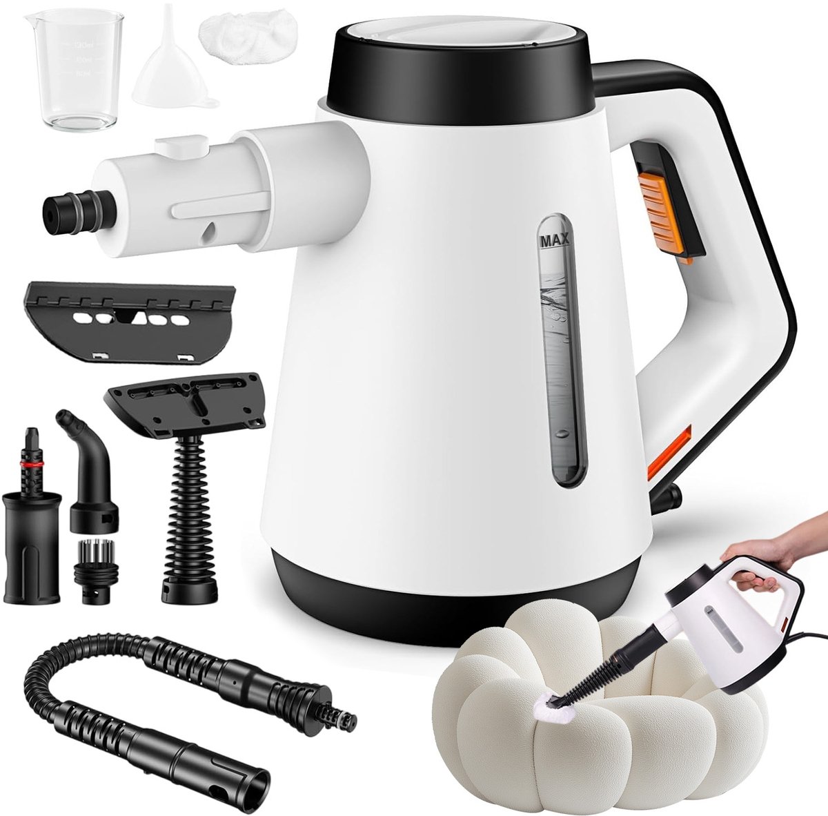 Draagbare Stoomreiniger - Handstoomreiniger 1200W - Opgewarmd in 15 Seconden - Stoomtemperatuur tot 110°C - Waterreservoir van 400 ml voor 14 Minuten - Inclusief 9 Accessoires - Voor Keuken, Badkamer, Vloeren, Ramen en Auto