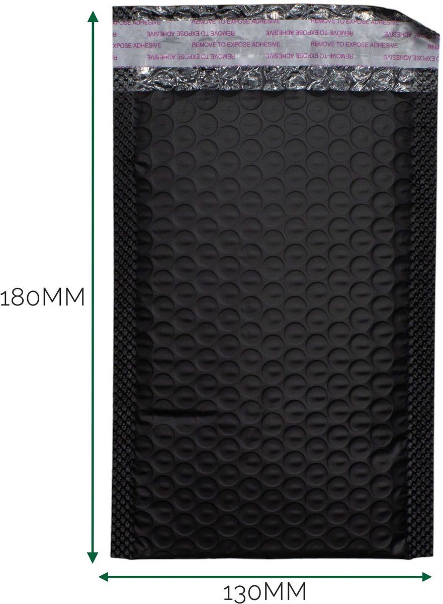 Black Poly Bubble Envelope (130x180+40mm) - 35 stuks