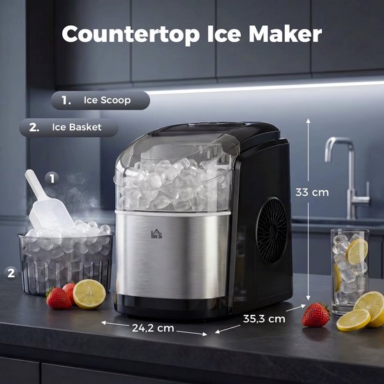 JOYNEXTBUY - Draagbare IJsblokjesmachine - Elektrische IJsmachine met 1,7 Liter Watertank - 9 IJsblokjes in 6-12 Minuten - Inclusief IJsmandje en IJsschep - Voor Thuis, Keuken, Kantoor en Bar van joynextbuy — afbeelding 2