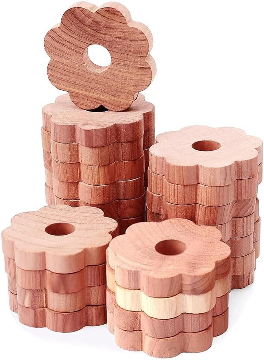 Cederblokken voor kleding - Cederhouten schijfjes - Natuurlijke opfrissing - Bloemvormig ontwerp - 24 stuks - Houtkleur