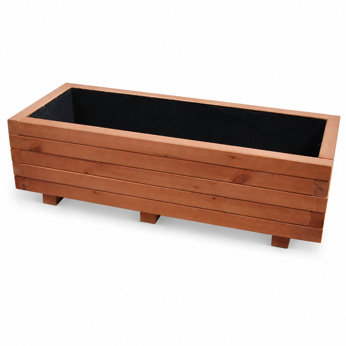 Plant&Bak Tuinbak Vurenhout L100 × B40 × H30 cm – Houten Plantenbak voor Buiten – Langwerpige Bloembak met Waterdichte Binnenbekleding – Notenbruin
