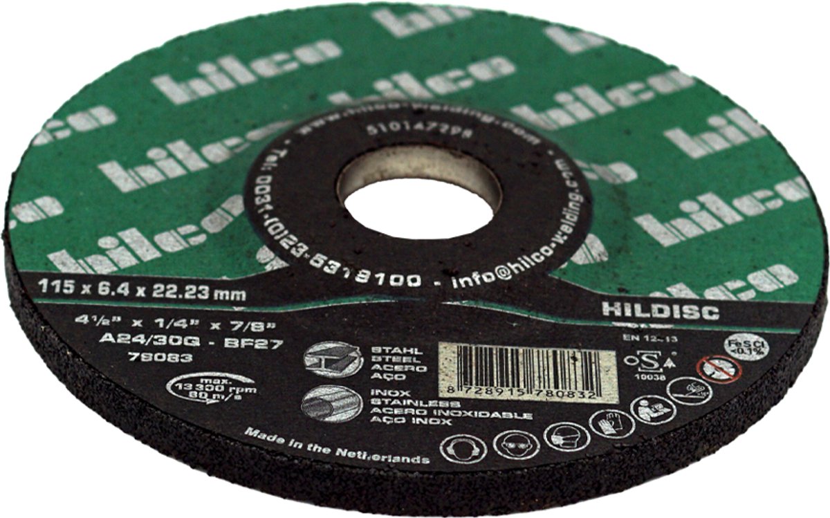 Hilco Afbraamschijven met kom - Slijpschijven - 230 x 6,4 x 22,23 - 10 stuks - Type 27 - Afbraamschijf voor Staal & RVS (oSa gecertificeerd - EN 12413) - A 24/30 Q-BF27